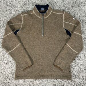 KÜHL ThermoKore Mens Small Brown Jacket Wool Blend 1/4 Zip Pullover Sweater
